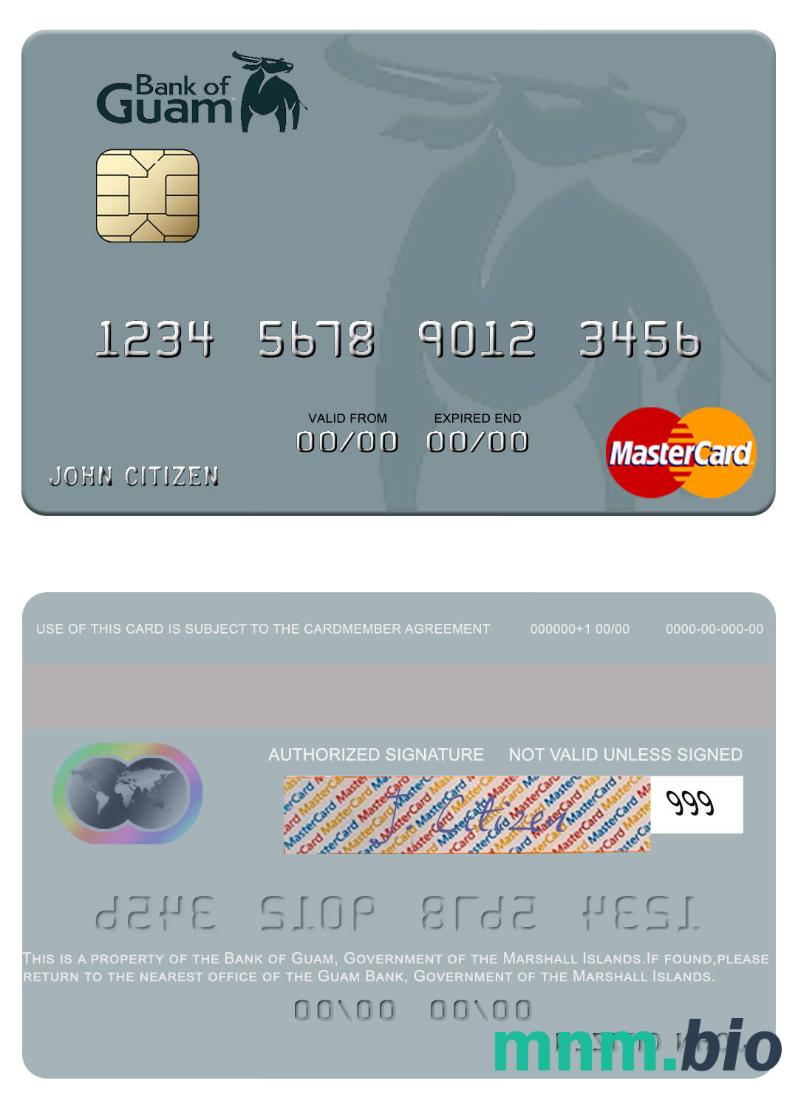 Government of the Marshall Islands Bank of Guam przykład karty mastercard w formacie PSD